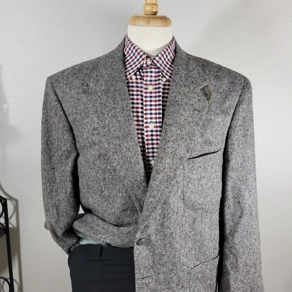 Stafford Options Men's‎ Tweed Sport Coat Blazer Two Button Gray Wool Size 46R